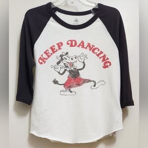 **NEW** Disney Parks Clarabelle Cow Sz M Keep Dancing Raglan Baseball Top Shirt